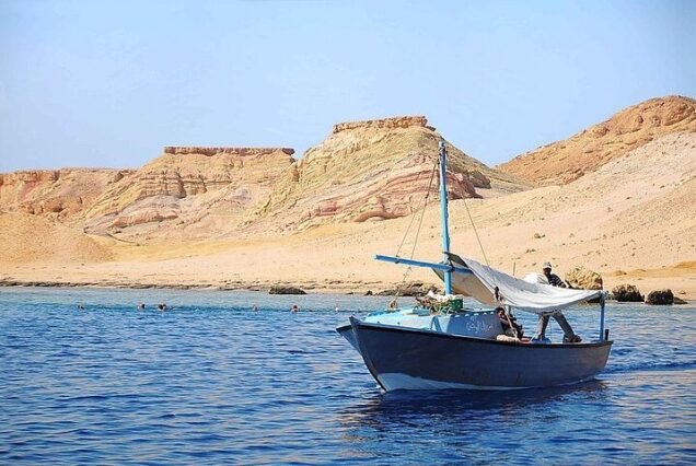 Fresh barbecue buffet lunch served onboard during White Island snorkeling tour Sharm El Sheikh