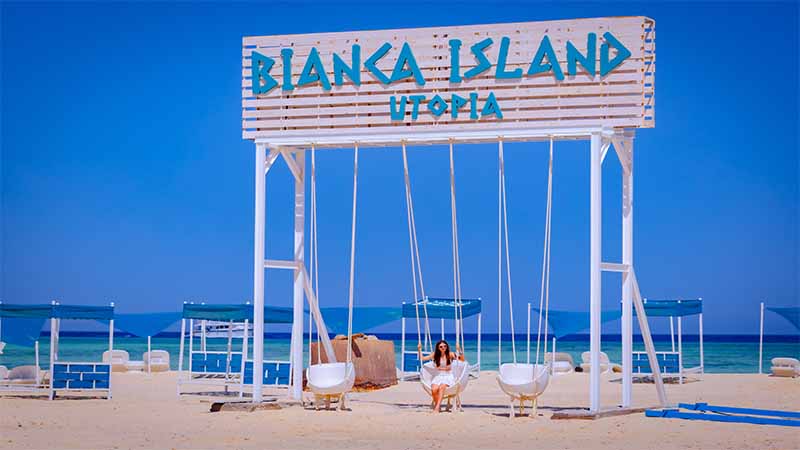 Wyspa Bianca Soma Bay Hurghada – biała piaszczysta plaża i turkusowe wody Morza Czerwonego
