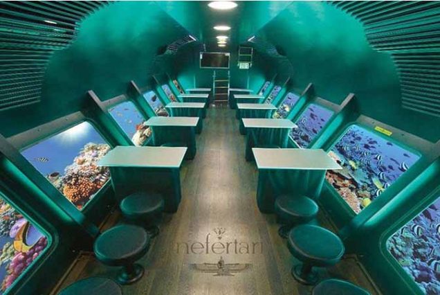 Delicious seafood dinner served on the Pharaonic Boat during Nefertari Submarine trip in Marsa Alam.