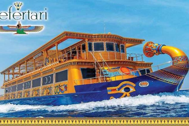 Romantic Red Sea sunset view from the Pharaonic Boat in Marsa Alam, ideal for couples and families.